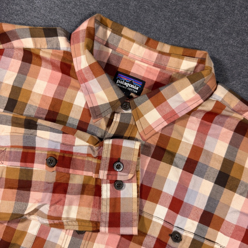 Patagonia Fjord Flannel Button Up Shirt Mens L Multicolor Plaid Long Sleeve